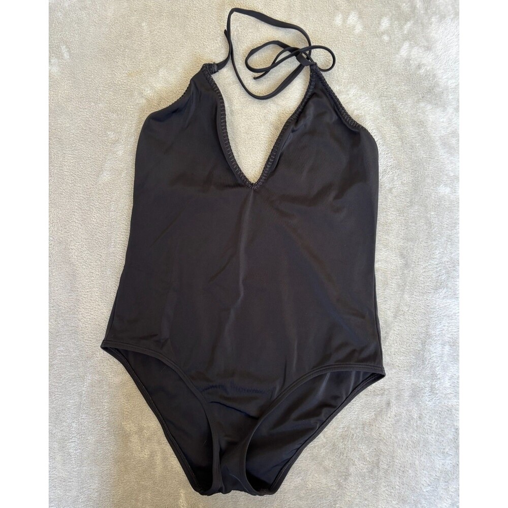 Victoria’s Secret Black One Piece Swimsuit Halter Deep V High Cut L